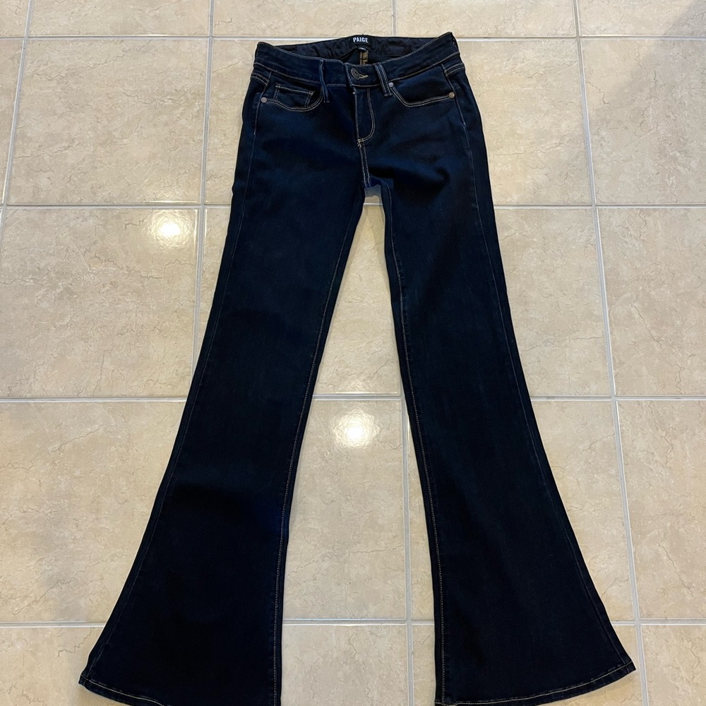 PAIGE Lou Lou High Rise Flare Jeans Size 26 Made in USA 🇺🇸Dark Wash